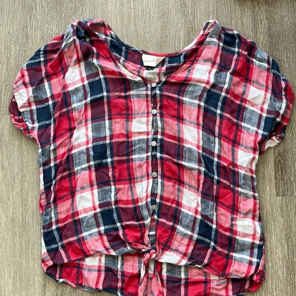 Plaid Fromt Tie Top